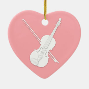 White Violin & Bow Roos Roze Aangepast hart Keramisch Ornament