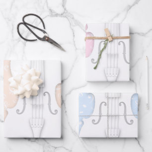 White Violin & Music Symbols Peach roze blauw Inpakpapier Vel