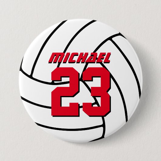 White Volleyball Sports Team Button Pin (Voorkant)