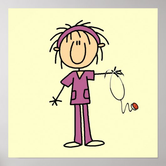 White Vrouw Stick Figuur T Neurse T-shirts en cade Poster (Voorkant)
