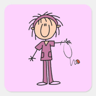 White Vrouw Stick Figuur T Neurse T-shirts en cade Vierkante Sticker