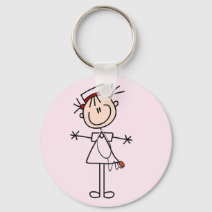 White Vrouw Stick Figuur Verpleegster 2 Giften Sleutelhanger