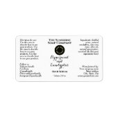 White w curly text and logo dropper bottle label  (Voorkant)