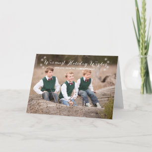 White Warmest Holiday Wishes Photo Wenskaart Feestdagen Kaart
