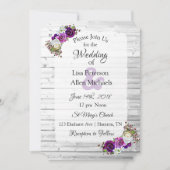 White Washed Wood Purple Roses invitations de mari (Devant)