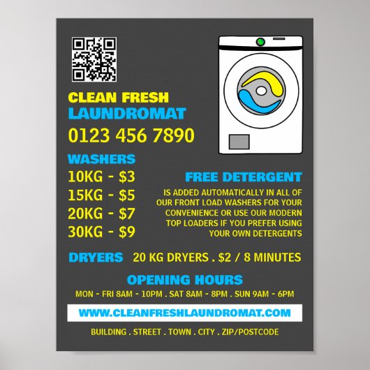 White Washer, Laundromat, Cleaning Service Poster (Voorkant)
