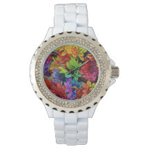 White Watch met meerkleurige Flowers