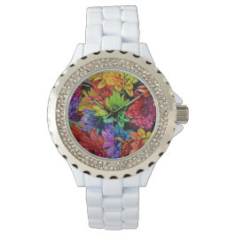 White Watch met meerkleurige Flowers Horloge