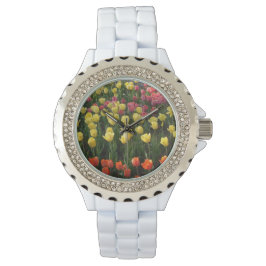 White Watch met meerkleurige tulpen Horloge