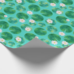White Water Lily Flowers & Lily Pad Pattern Cadeaupapier