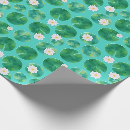 White Water Lily Flowers & Lily Pad Pattern Cadeaupapier (Hoek)