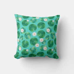 White Water Lily Flowers & Lily Pad Pattern Kussen