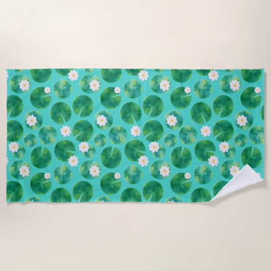 White Water Lily Flowers & Lily Pad Pattern Strandlaken (Voorkant)