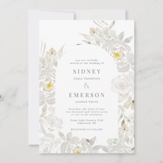 White Watercolor Peony Mariage Arch Invitation (Devant)
