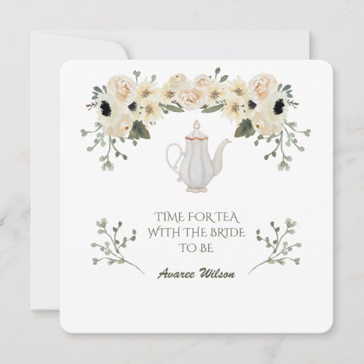 White Watercolor Roses Tea Showchier Invitation (Devant)