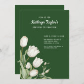 White Watercolor Tulips Invitation de fête d'anniv (Devant / Derrière)