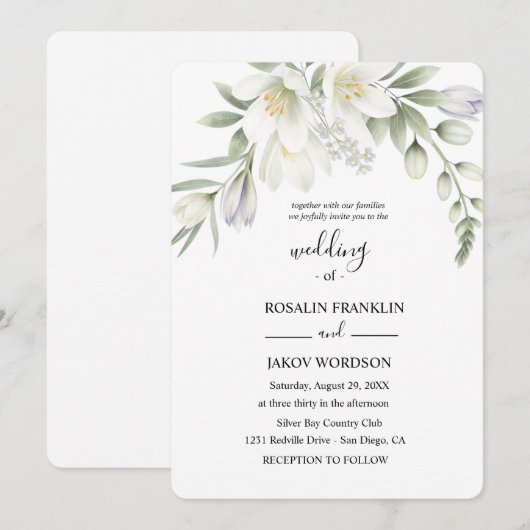 white watercolor wedding kaart (Voorkant / Achterkant)