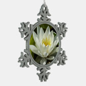 White Waterlily and Bud Floral Tin Sneeuwvlok Ornament (Links)