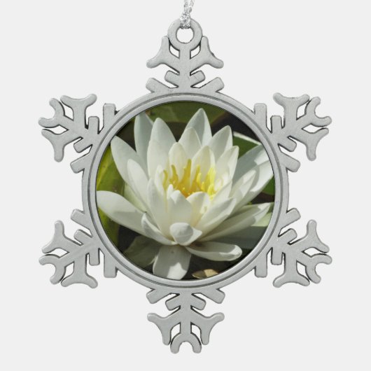 White Waterlily and Bud Floral Tin Sneeuwvlok Ornament (Voorkant)