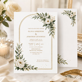 White Waterverf Bloemen Sage Groene Gold Boog | Kaart