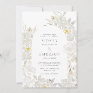 White Waterverf Peony Wedding Arch Uitnodiging