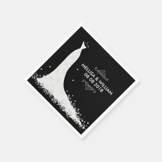 White Weddenress & Black Background Servetten (Hoek)