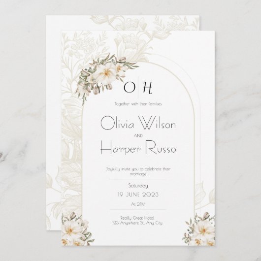 White wedding Invitation (Devant / Derrière)