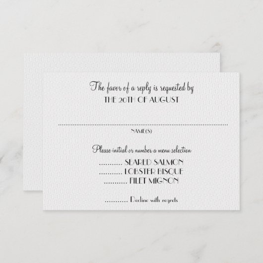 White Wedding Invitation Reply cards met menu (Voorkant / Achterkant)