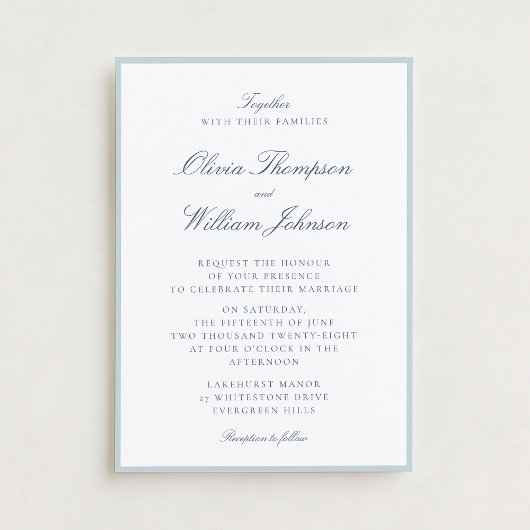 White Wedding Invitation with Light Blue Details
