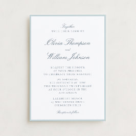 White Wedding Invitation with Light Blue Details Kaart