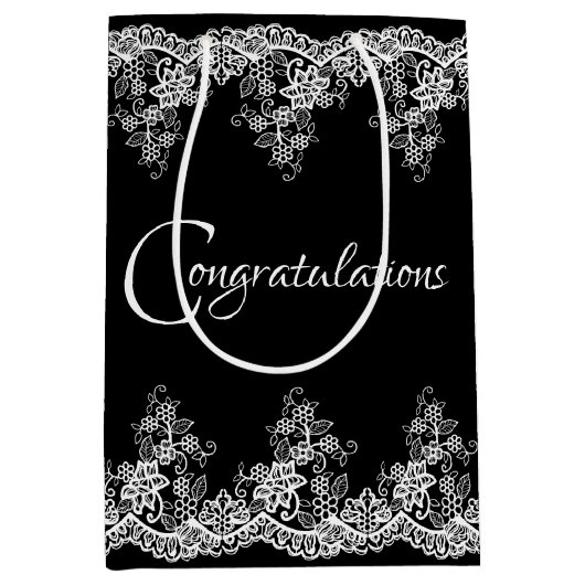 White Wedding Lace on Black Medium Cadeauzakje (Voorkant)