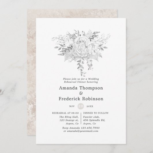 White Wedding Rehearsal Dinner Kaart (Voorkant / Achterkant)