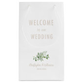 White Wedding Welcome Favor Beige Text Klein Cadeauzakje (Achterkant)