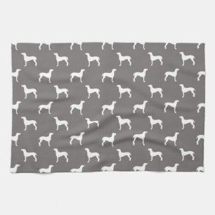 White Weimaraner Silhouettes on Grey Theedoek