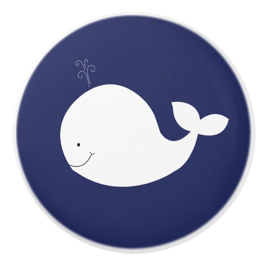 White Whale Navy Blue Nautical Ocean Theme Keramische Knop (Voorkant)