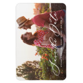 White Whimsical Calligraphy Photo Save the Date Magneet (Verticaal)