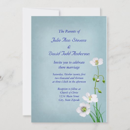 White Wildflower op Blue Wedding Kaart (Voorkant)