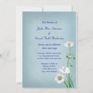 White Wildflower op Blue Wedding Kaart