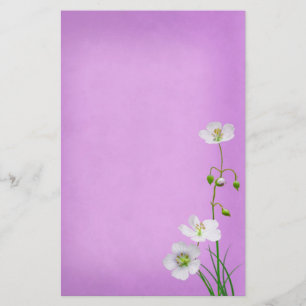 White Wildflower op Paars huwelijk Briefpapier