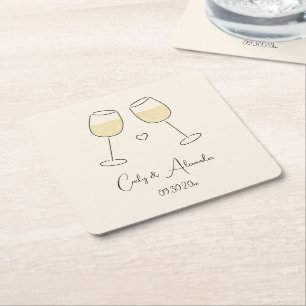 White Wine Glass Wedding Verloving Jubileum Vierkante Kartonnen Onderzetter