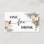 White Winter Floral Free Drink Wedding Ticket Card (Devant)
