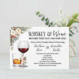 White Winter Floral Whiskey & Wine Couples Shower Kaart