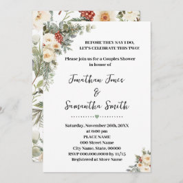 White Winter Flowers Couples Wedding Shower Kaart