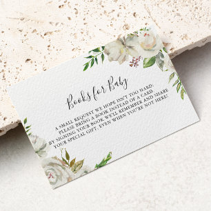 White Winter Peony Floral Baby shower Boekaanvraag Informatiekaartje