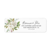 White Winter Peony Floral Return Address Etiket (Voorkant)