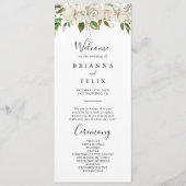 White Winter Peony Floral Wedding Programme (Devant)