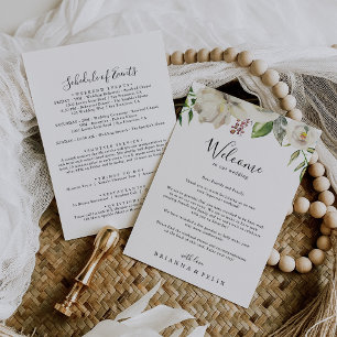 White Winter Peony Floral Wedding Welcome Letter