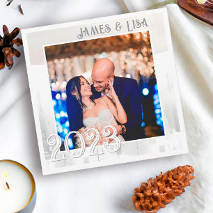 White Winter Square Photo Snowy Woodland Rabbit Feestdagenkaart