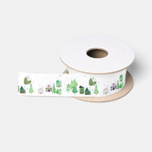 White Winter Village Satin Ribbon Lint