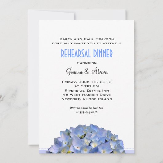 White with Blue Wedding Rehearsal Dinner Kaart (Voorkant)